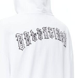 BALENCIAGA 2018 black Gothic Tattoo logo embroidery white cotton hoodie S